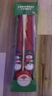 Vintage 10” Christmas Holiday Red Taper Candles Snowmen-New
