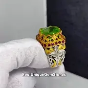Top Quality Green Changbai Peridot Mens Ring Sterling 925 Silver Peridot Ring
