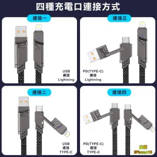 【翊承】TYPE-C/USB-A TO TYPE-C/Lightning 6A四合一鋅合金編織手機快充線 標準一米線長 支援i-15系列