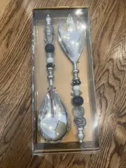 Biltmore large serving set spoon fork multicolored salad servers glass black NIB