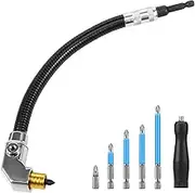 7pcs Flexible Drill Bit Extension Set 90° and 150 ° Right Angle Drill Attachment Drills Corner Woodworking Tool Shaft Extension Rod Drills(1 Set,Black Silver)