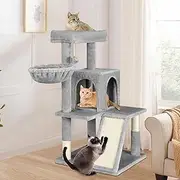 BEASTIE Cat Tree 100cm Multi-Level Cat Tower with Scratching Posts, Cat Condo Play House Wood Furniture with Plush Perch, Sisal-Covered Cat Scratcher Tower for Kittens Climbing and Rest, Light Grey