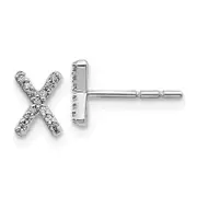 Solid 14k White Gold Simulated CZ Initial X Earrings