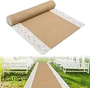 moonoom Natural Burlap Wedding Aisle Runner, 20Ft x 36'' Rustic Jute Weddings Runway Carpet with Lace, Ceremony Burlap Carpet Roll for Outdoor Beach Garden Church Wedding Reception Party Craft Decor