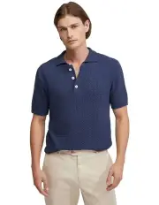 [Oxford] Harrison Cable Knit Polo in Navy