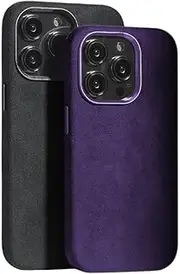 Alcantara Genuine Leather Suede Case for iPhone 12 13 14 15 16 Pro Max Magnetic Charging Suede Leather case Alcantara iPhone Case (Black, iPhone 15 PRO MAX)