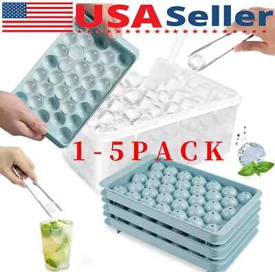 2pcs Ice Ball Maker Mold Mini Round Ice Cube Tray Reuseable With Lid NEW!!