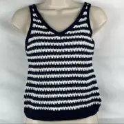 Freshman Navy and white crochet striped crop tank