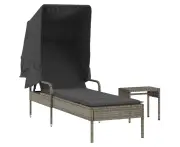 vidaXL Sun Lounger with Canopy and Table Grey Poly Rattan