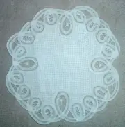 White 12ct Aida Cross Stitch Fabric 6" Round Battenberg Cotton Lace Edge Doily