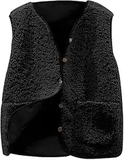 [Generic] Women plus Size Winter Vests Solid Color Lamb Wool With Pockets Warm Casual Cotton Vest Womens Cargo Vest