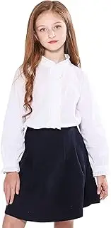 [SOLOCOTE] Girls White Blouse Ruffle Long Sleeve Button Down Shirts Princess Cotton Loose Soft Tops Spring and Summer 5-14Y