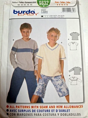 Shirt T Shirt Pullover V Neck 8 9 10 11 12 Burda Easy 9832 Sewing Pattern Boys