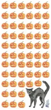 VIOLETTE STICKER - MINI PUMPKINS, JACK-O-LANTERN 8" x 3 3/4" Halloween Black Cat