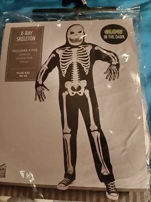Glow in The Dark X-Ray Skeleton Halloween Costume Size Plus XXL 48-52