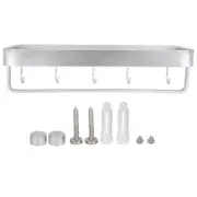 Bathroom Shelf Wall Mount Space Aluminium Shower Single Layer Shelf Shampoo Storage Rack50cm Commodity Shelf with Hanging Rod and Hooks