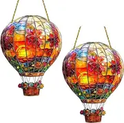Hot Air Balloon Stained Sun Catcher, 2pcs Hot Air Balloon Window Decorations, Acrylic Stained Ornaments, Hanging Solar Lantern for Home Garden Living Room Decor