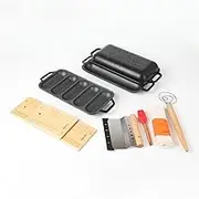 HAWOK Pre-seasoned Cast Iron French Baguette Baker, Hot Dog Bake Tray, Baguette Pan Black