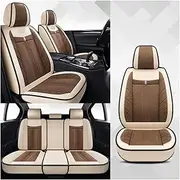 Automobile seat Cover, Car Seat Covers Full Set Universal Compatible for Hyundai I30 Ix35 Kona I20 I40 Tucson Ioniq Elantra Mistra Verna Flax Auto Accessories(Beige-Coffee)