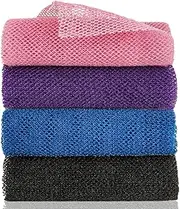 4 Pieces African Exfoliating Net, African Net Sponge, Nylon African Bath Sponge Net, African Net Long Net Bath Sponge Shower Body Scrubber (Black, Blue, Pink, Purple)