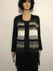 NONI B JAMILLA BLACK GREY TAN ACRYLIC MIDWEIGHT STRIPE LONG CARDI S NWT RRP$130