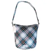 Vera Bradley Snowy Plaid Blue Red Green White Bucket Zip Crossbody Shoulder Bag