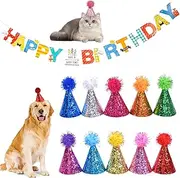 YTPAFK 11pcs Pack Mini Party Hats for Toy Animals, Glitter Reusable Mini Party Hats with Adjustable Headband Suitable for Children Birthday Supplies Decorations and Pet Dog Cat Birthday Hat
