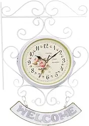 ZHZXBDGQ Double Sided Wall Clock Wrought Iron Station Style Round Clock Decorative Garden Clock for House Wall Garden