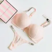 38D SMALL Victoria’s Secret light pink bling shine strap bra set thong panties