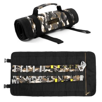 Tool Storage Roll, Heavy Duty 16oz Waxed Canvas Roll Up Tool Pouch Bag (23 Po...