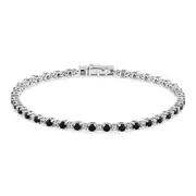 Bevilles Diamond Set Black and White Created Sapphire Tennis Bracelet in Sterling Silver