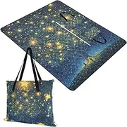 Yoogain Camping Picnic Rug Water-Resistant Outdoor Beach Picnic for Women 30s Couples Gift Boy and Dog Glittery Stars Tree Dreamy 60x80in