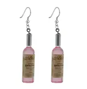 Pink Wine Bottle Alcohol Novelty Dangle Hook Pierced Earrings Women�s Jewellery Gift