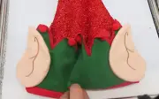 NEW Christmas Elf Stocking Hat with Ears Red Glitter Adult Large