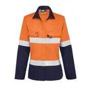 BOOMERANG Women's Hi-Vis Flame Resistant Button-Up Shirt - Orange - Navy