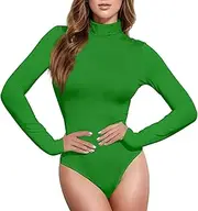 [Caihoyu] Green Solid Color Pure Plain long sleeve Going Out Tops for Women Shapewear Top Cute Tops for Women Going Out High-Neck, Color 5