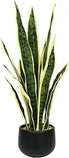 Ollain Artificial Snake Plant with Potted 23.6" Fake Plastic Sansevieria Faux Plants in Pot for Outdoor Window Box Verandah Planter Indoor Outside Home Garde Office Room Gardening Decoration