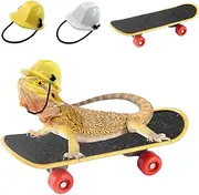 Vehomy Bearded Dragon Accessories Small Engineer Hat for Bearded Dragon Lizard Construction Helmet Hats and Mini Scooter for Hamster Lizard Parrot Reptile Small Animals 3Pcs