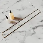 28 Inch Gold Linear Shower Drain +Removable Tile Insert Grate, Steel Bathroom