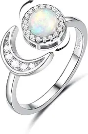 [Kakonia] Rings 925 Sterling Silver For Women Girls Fidget Anxiety Rings Spinner Ring Adjustable Moonstone Opal CZ Open Ring Stackable Knuckle Promise Wedding Engagement Rings