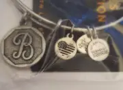 Alex And Ani Initial B Name Bangle with Charms Bracelet Silver Tone New with Box