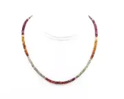 3.5-4mm Faceted Purple, Green, Cognac Sapphire Beaded Gemstone 16" Necklace
