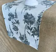 Gray Table Runner Garden Floral Home Decor Table Centerpiece Linens Dining Room