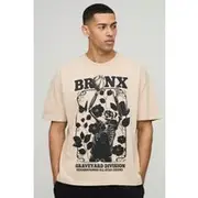 Mens Sand Oversized Bronx Gothic Floral Print T-Shirt