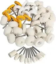FPPO Polish Buffing Wheel Kit for Dremel,Wool Felt Mounted 3mm Mandrel for Rotary Tool Accessories,Mini Cotton Cloth Brush Polishing Set for Watch and Jewelry,40 Pieces