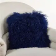 SARO 3564.CZ20S 20 in. Square Wool Mongolian Lamb Fur Throw Pillow Cobalt Blue