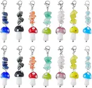 SUPERFINDINGS 14Pcs 7 Colors Gemstone Chips Pendants Clip on Charms Stone Pendant Decoration Zipper Pull Charms Stone Chip Mushroom Pendants for Keychain Backpack
