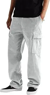 Mens Corduroy Cargo Pants Relaxed Fit Casual Open Bottom Cargo Pants Outdoor Traning Sweatpants Pants with 6 Pockets