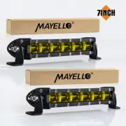 Pair 7'' yellow Slim LED Light Bar Spot Flood Combo Work Offroad SUV Driving ATV