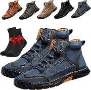 [LUGEZLRJ] Sawbehind Men's Comfortable Handmade Leather Boots, Spacious Toe Box Outdoor Leather Shoes,Waterproof, Arch Support